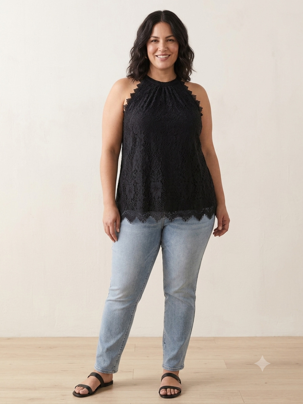 Paper Tee Black Lace High Neck Halter Tank Top Women 3x